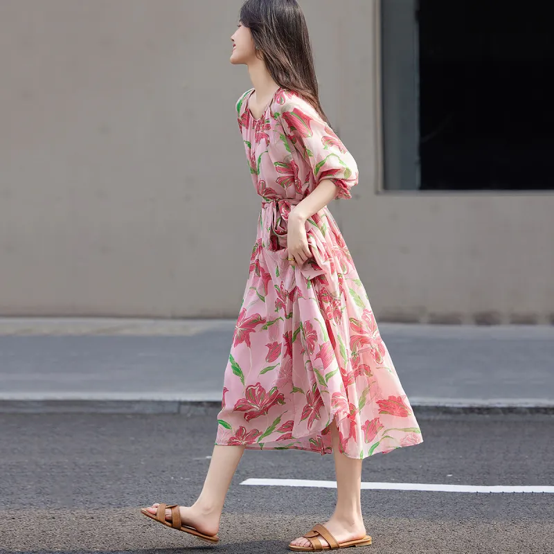 【dme】 Short Sleeved Dress Women's Pink-3