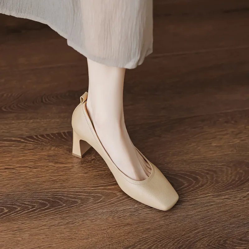 【dme】 Chunky Heel High Heels Women's Apricot-3
