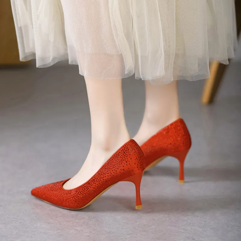 【dme】 Slim Heel High Heels 6.8cm Women's Red-4