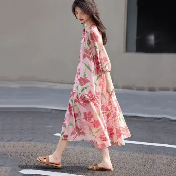 【dme】 Short Sleeved Dress Women's Pink