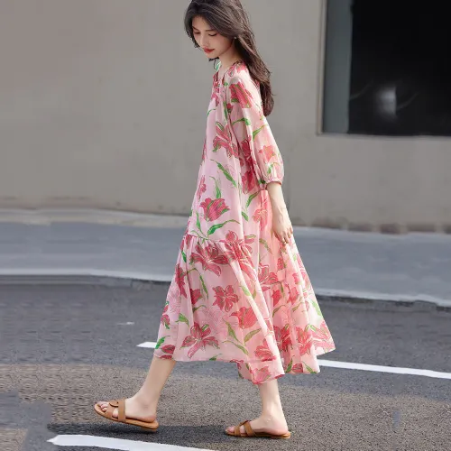 【dme】 Short Sleeved Dress Women's Pink