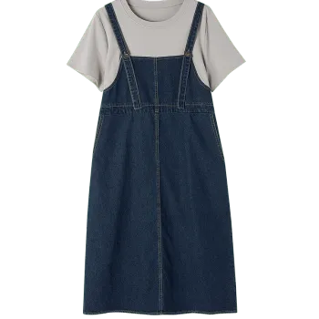 【dme】 Short Sleeved Dress Women's Dark Denim Blue