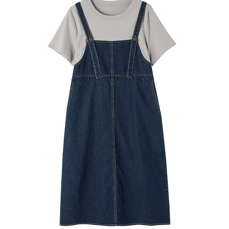 【dme】 Short Sleeved Dress Women's Dark Denim Blue-0