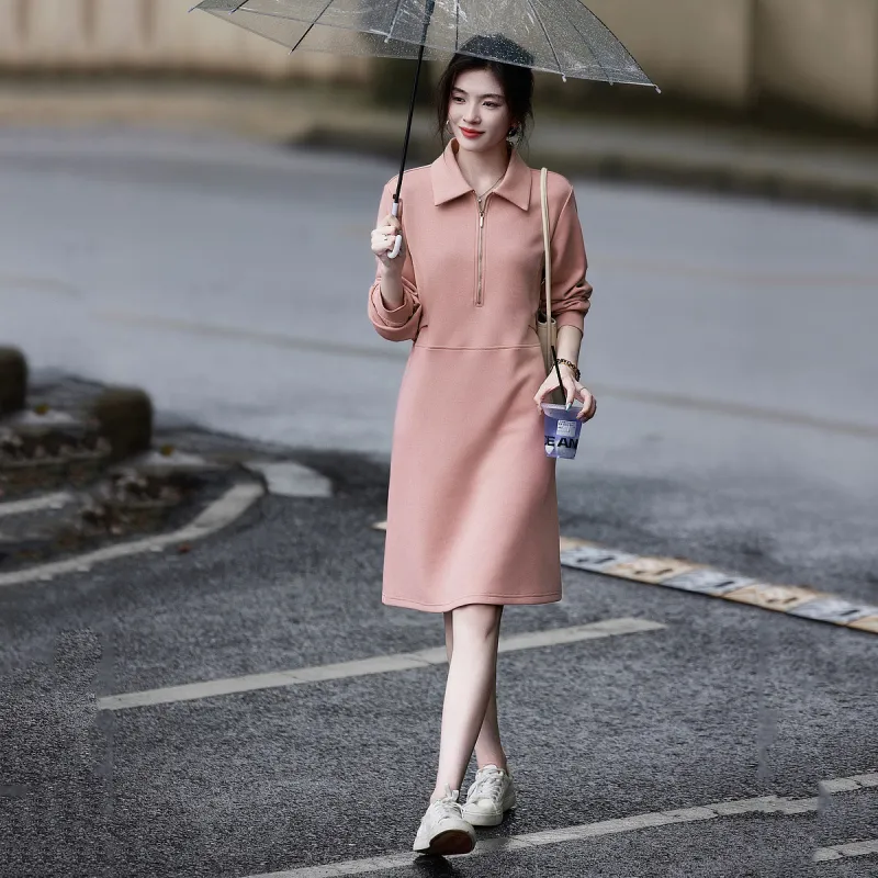 【dme】 Long Sleeved Dresses Women's Leather Pink-2