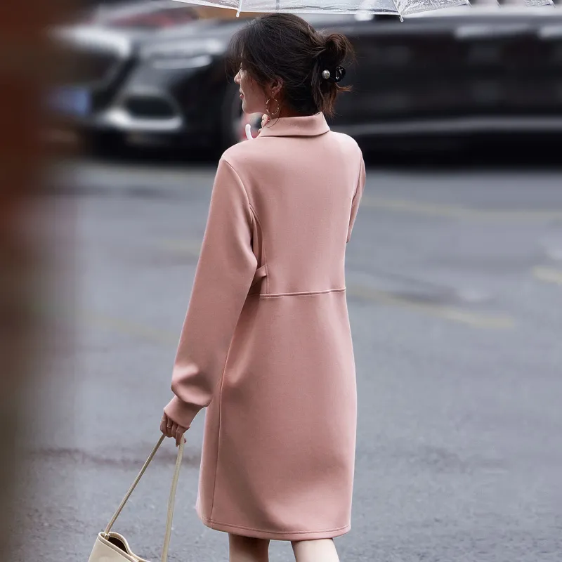 【dme】 Long Sleeved Dresses Women's Leather Pink-5