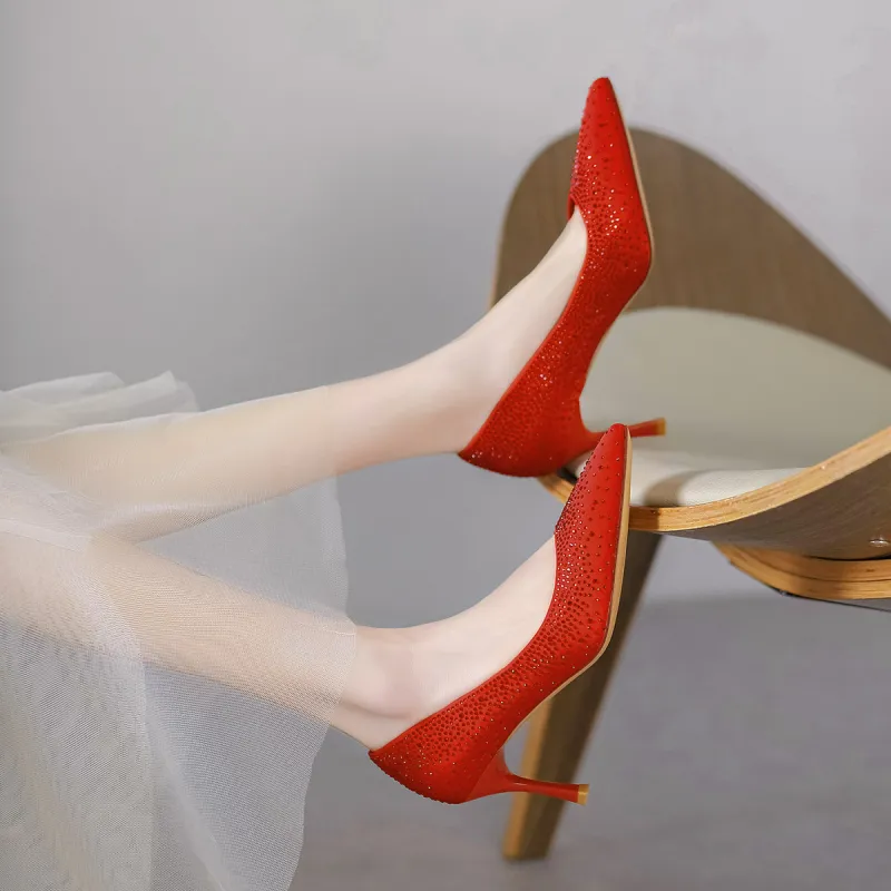【dme】 Slim Heel High Heels 6.8cm Women's Red-3