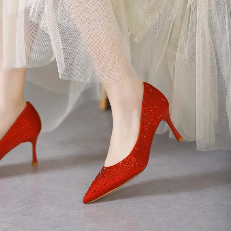 【dme】 Slim Heel High Heels 6.8cm Women's Red-2