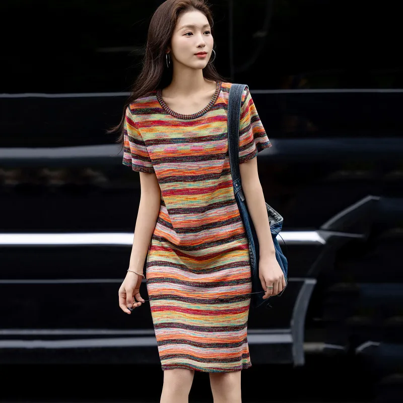 【dme】 Short Sleeved Dress Women's Orange Red-3