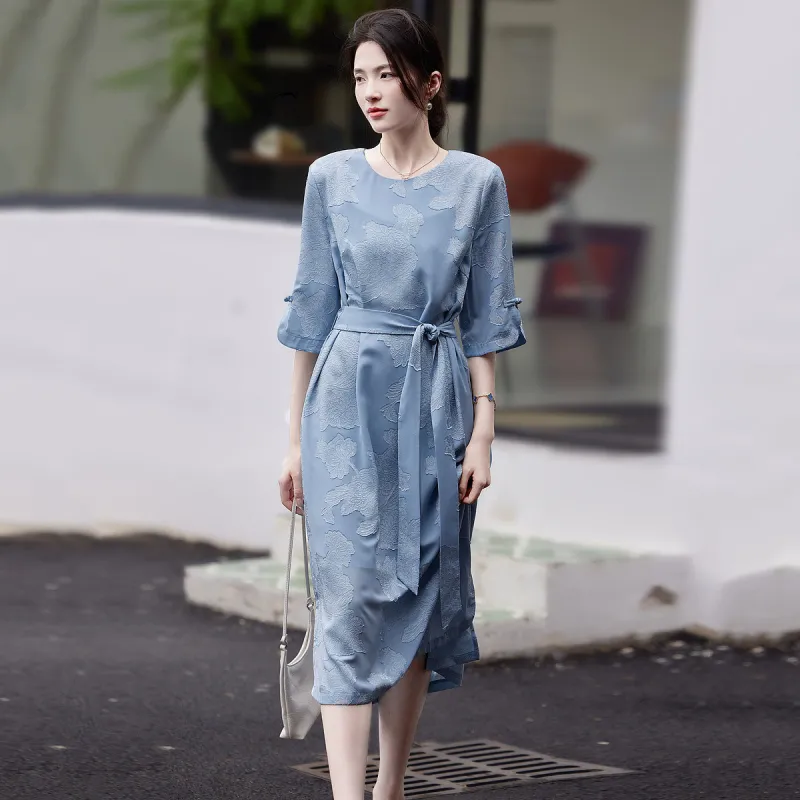 【dme】 Long Sleeved Dress Women's Aqua Blue-3