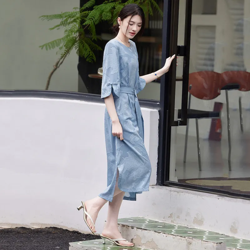 【dme】 Long Sleeved Dress Women's Aqua Blue-4