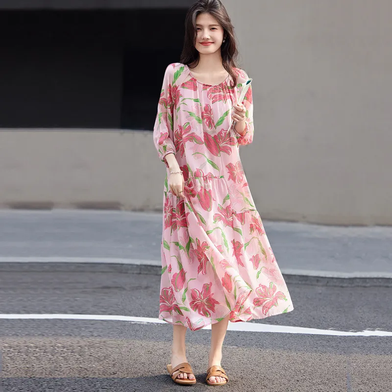 【dme】 Short Sleeved Dress Women's Pink-4