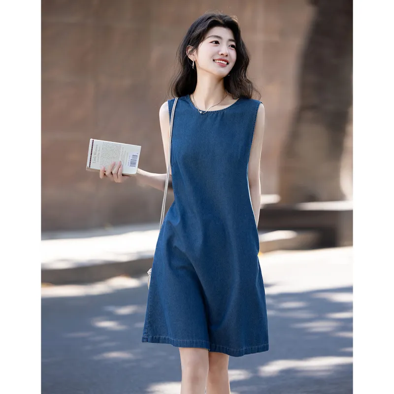 【dme】 Sleeveless Dress Women's Denim Blue-2