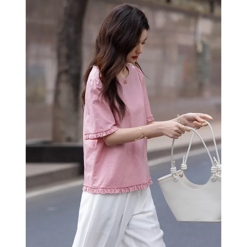 【dme】 Shirt Women's Leather Pink-1