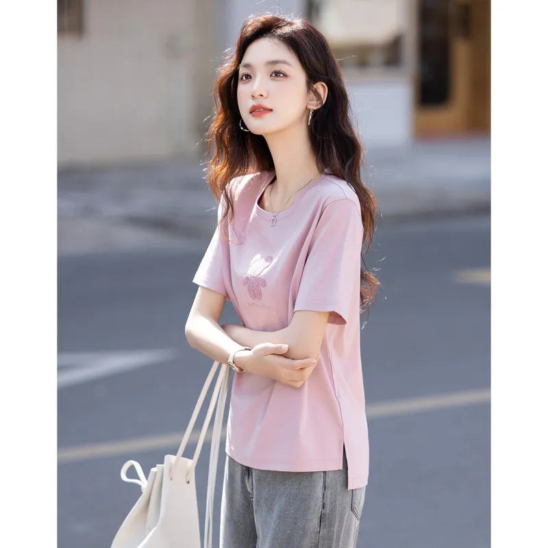 【dme】 Summer Regular T Shirt Women's Leather Pink-4