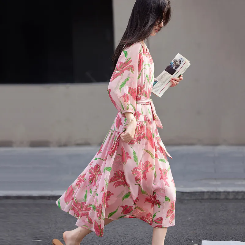 【dme】 Short Sleeved Dress Women's Pink-2