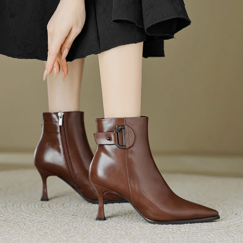 【dme】 Ankle Boots 7cm Women's Brown-3