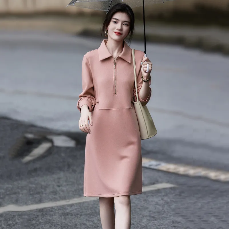 【dme】 Long Sleeved Dresses Women's Leather Pink-3