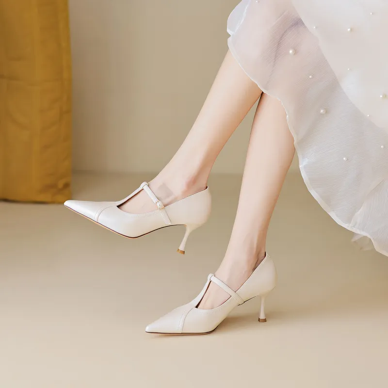【dme】 Slim Heel High Heels Women's White-3