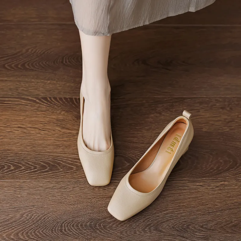 【dme】 Chunky Heel High Heels Women's Apricot-1