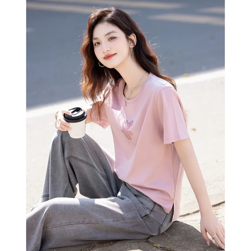 【dme】 Summer Regular T Shirt Women's Leather Pink-2