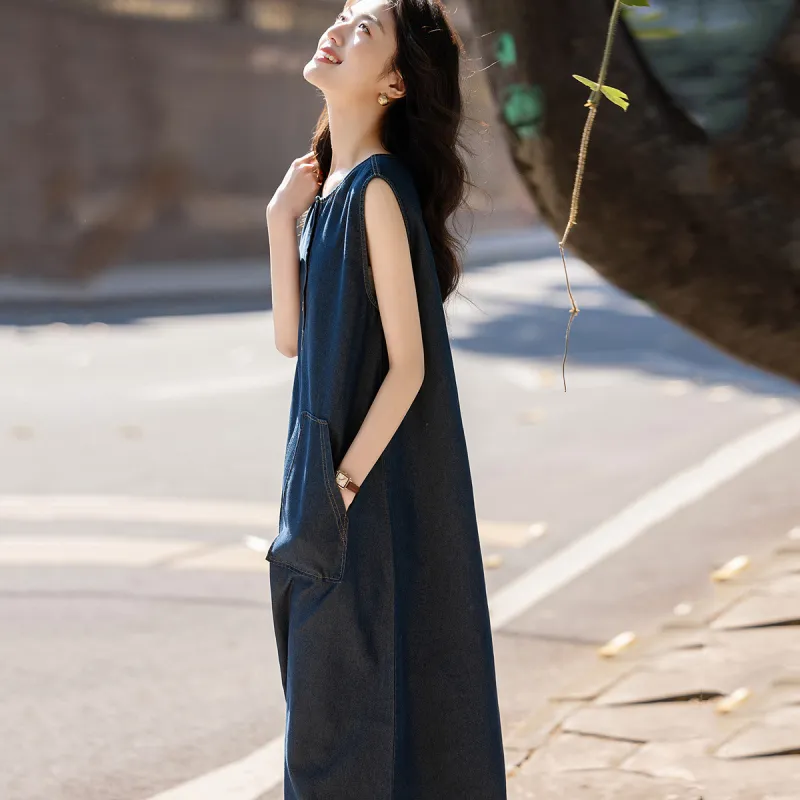 【dme】 Sleeveless Dress Women's Denim Blue-1