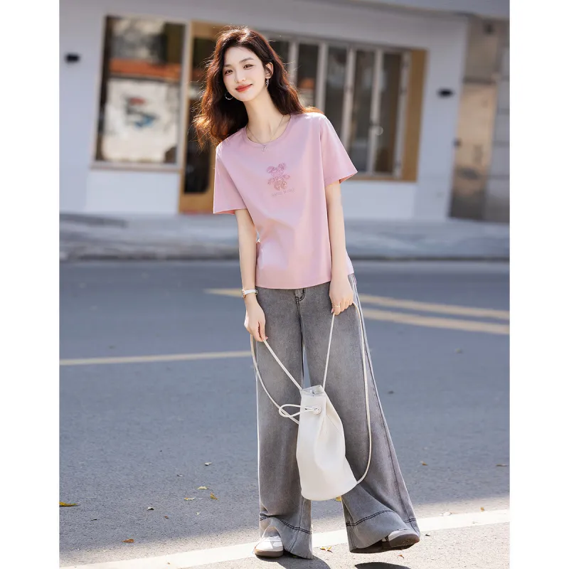 【dme】 Summer Regular T Shirt Women's Leather Pink-5