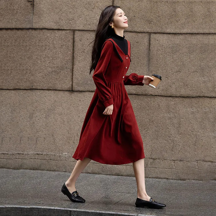 【dme】 Long Sleeved Dresses Women's Berry Red-1