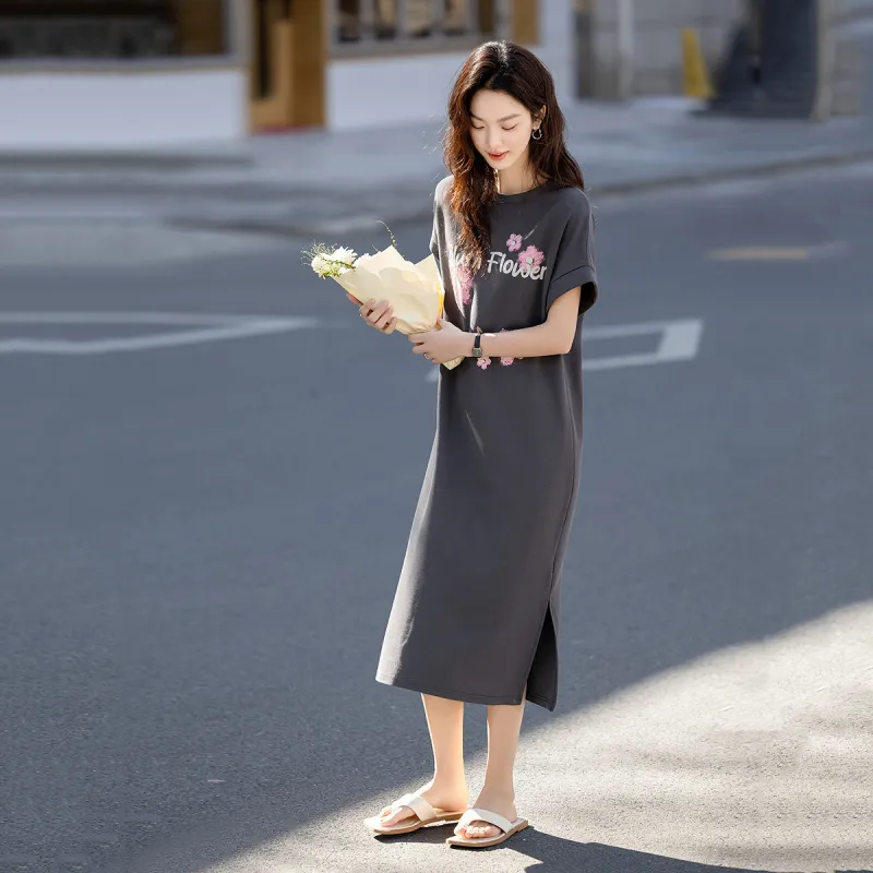【dme】 Short Sleeved Dress Women's Dark Gray-4
