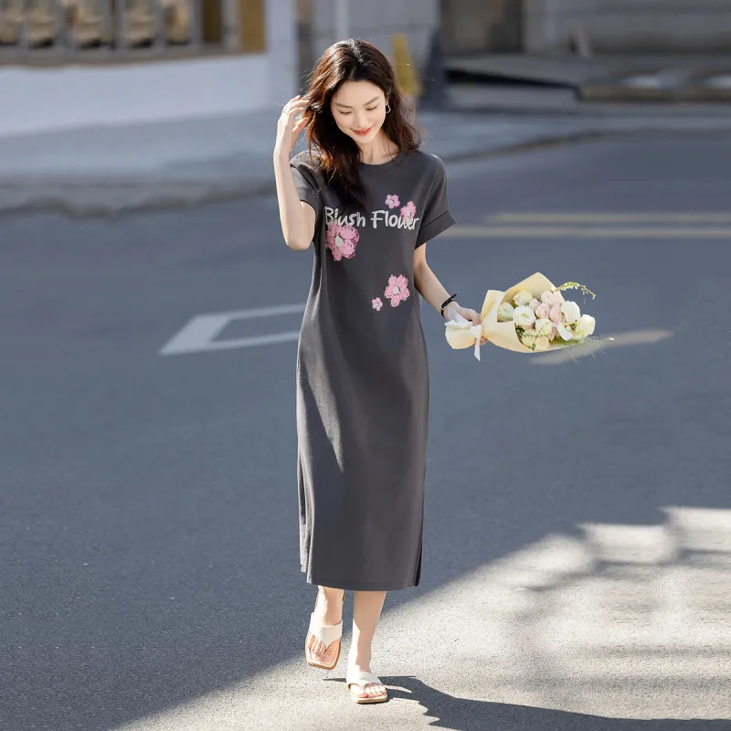 【dme】 Short Sleeved Dress Women's Dark Gray-1