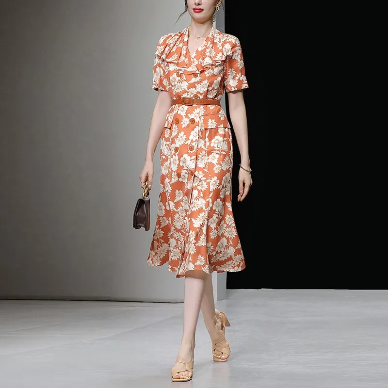 Duffy Fashion Short Sleeved Dresses Women's Orange Red-2