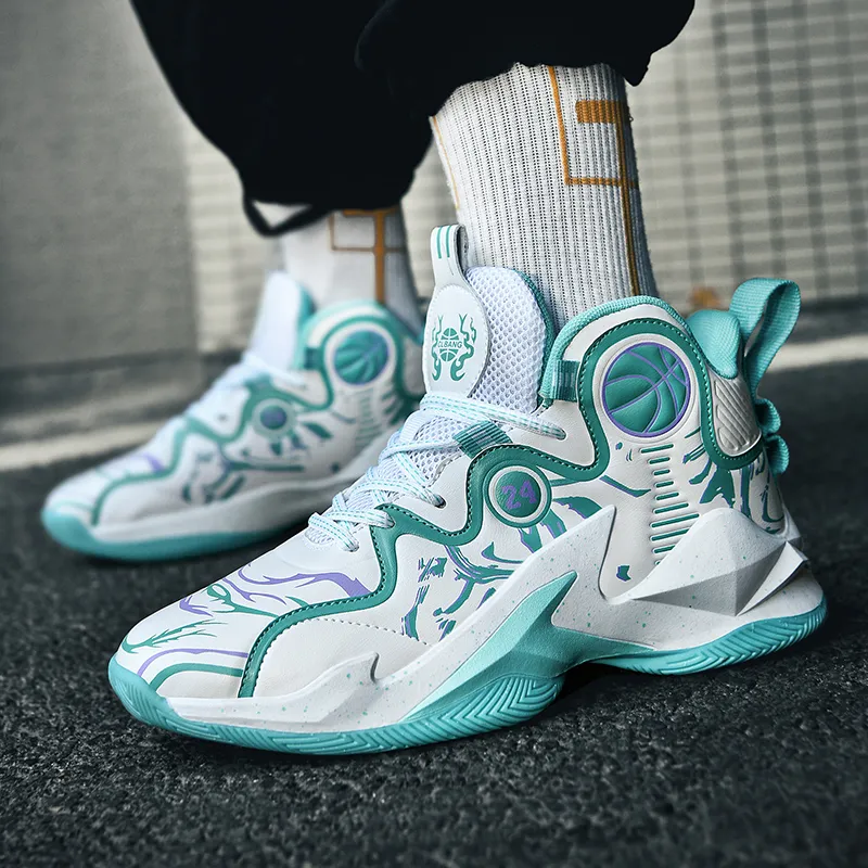 GQWE Anti-Slip Wear-Resistant High-Top Basketball Shoes Unisex White Blue-4