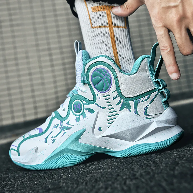 GQWE Anti-Slip Wear-Resistant High-Top Basketball Shoes Unisex White Blue-5