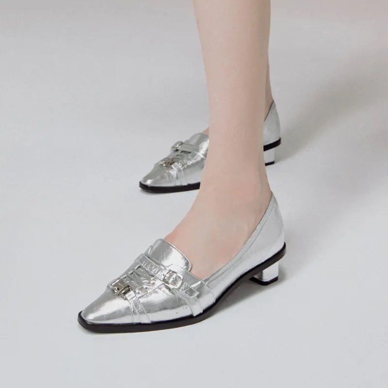 R'AZZURRO Casual Single Shoes 3cm Women's Metallic Silver-4