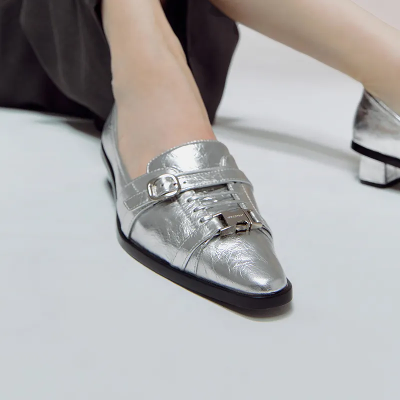 R'AZZURRO Casual Single Shoes 3cm Women's Metallic Silver-5