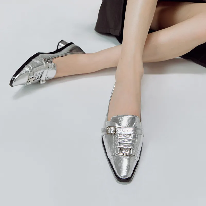 R'AZZURRO Casual Single Shoes 3cm Women's Metallic Silver-3