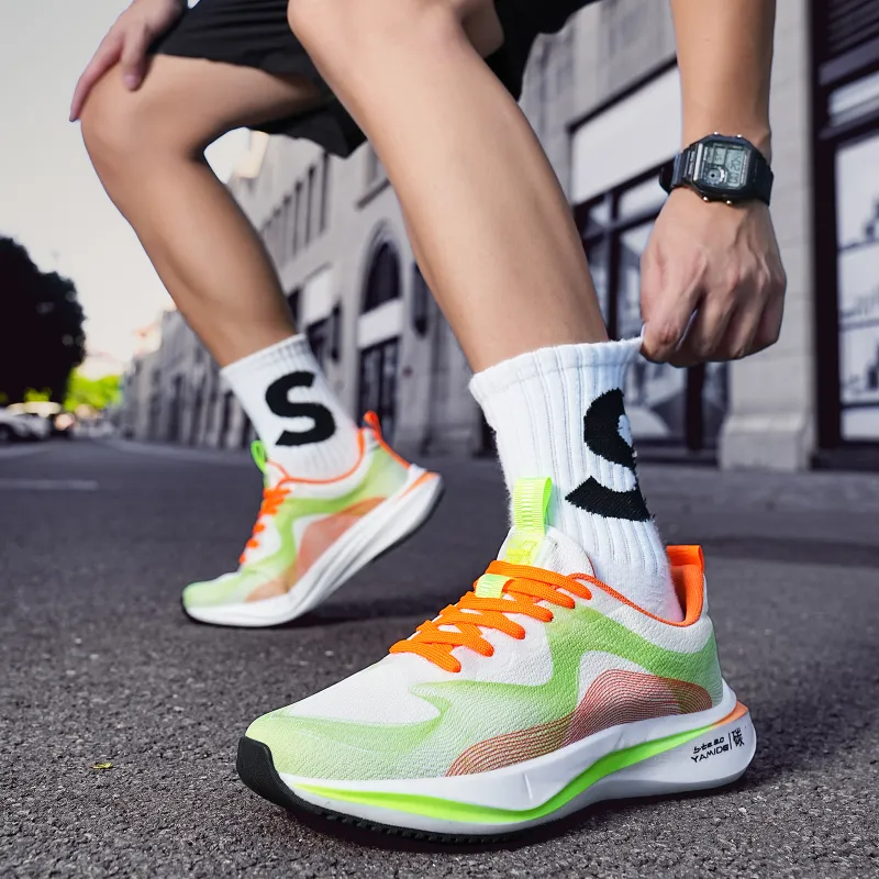 Yamid Balance Lightweight Low Top Sprint Running Shoes Men's Green Orange-6