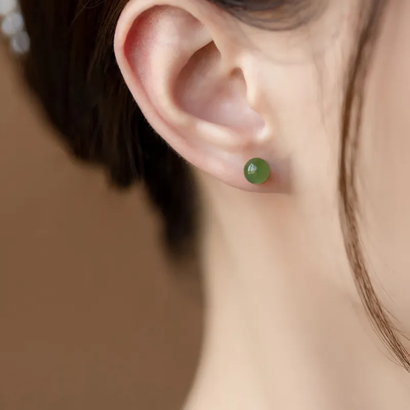 7℃ Chalcedony Jade Stud Earrings Women's-1