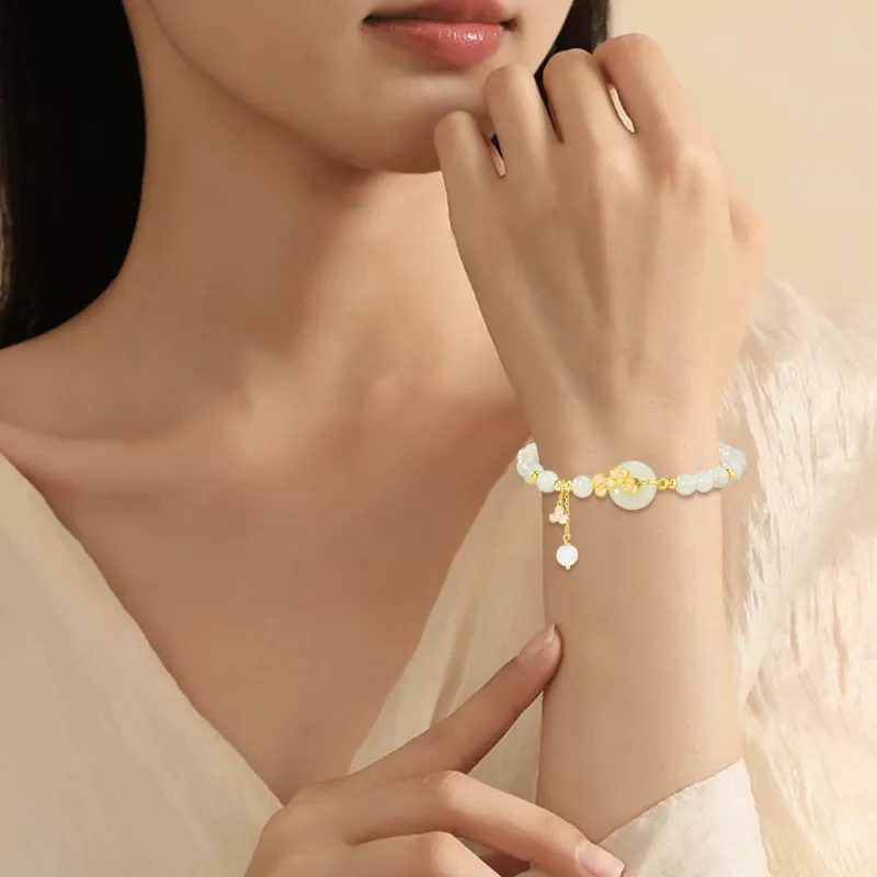 7℃ Hetian Jade Bracelets Women's Pale Greenish White Jade-2