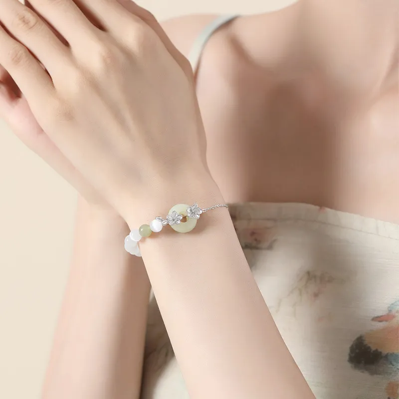 7℃ Hetian Jade Bracelets Women's Pale Greenish White Jade-3