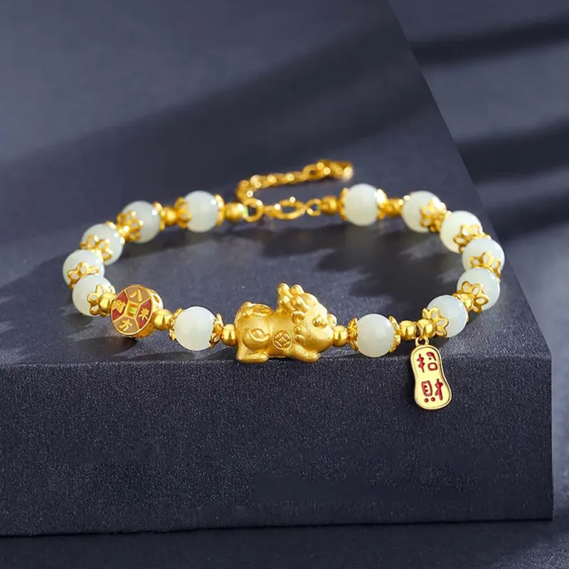 7℃ Hetian Jade Bracelets Pale Greenish White Jade Unisex-6