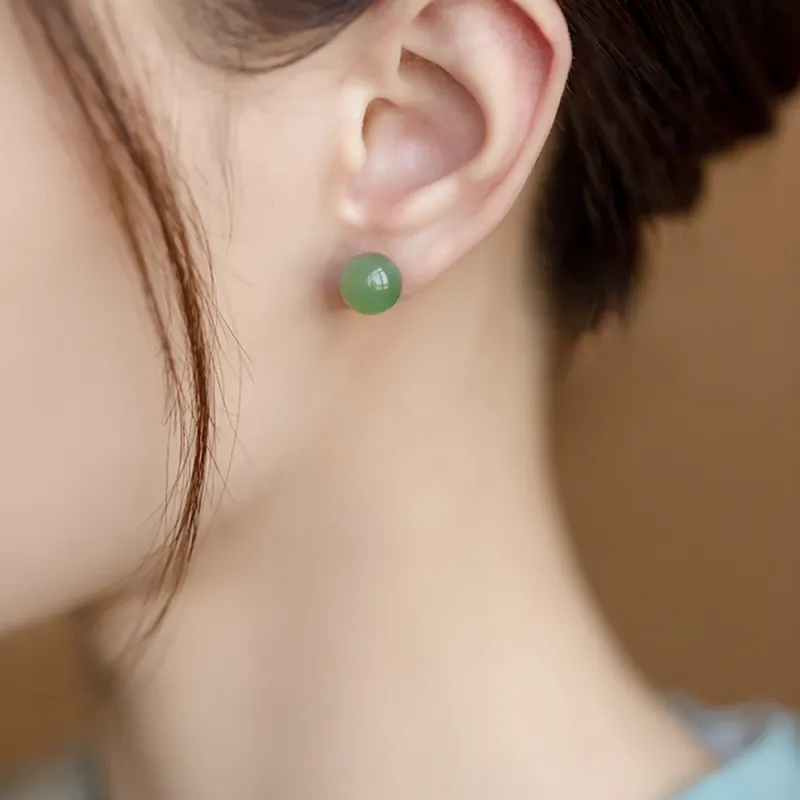 7℃ Chalcedony Jade Stud Earrings Women's-2