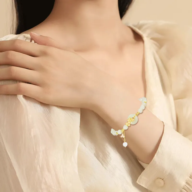 7℃ Hetian Jade Bracelets Women's Pale Greenish White Jade-1