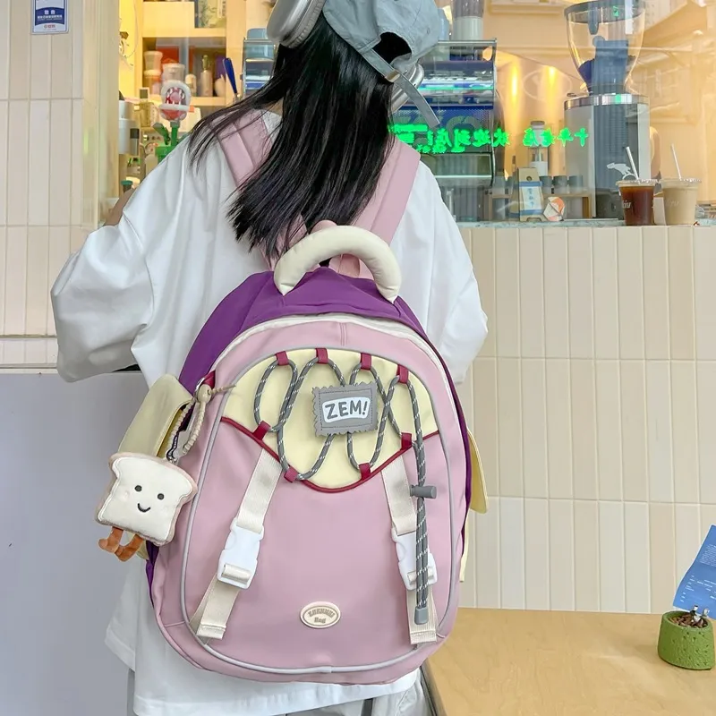 MINLUBAOLUO Fabric Backpack Large Size Women's Yellow/Blue/Pink-8