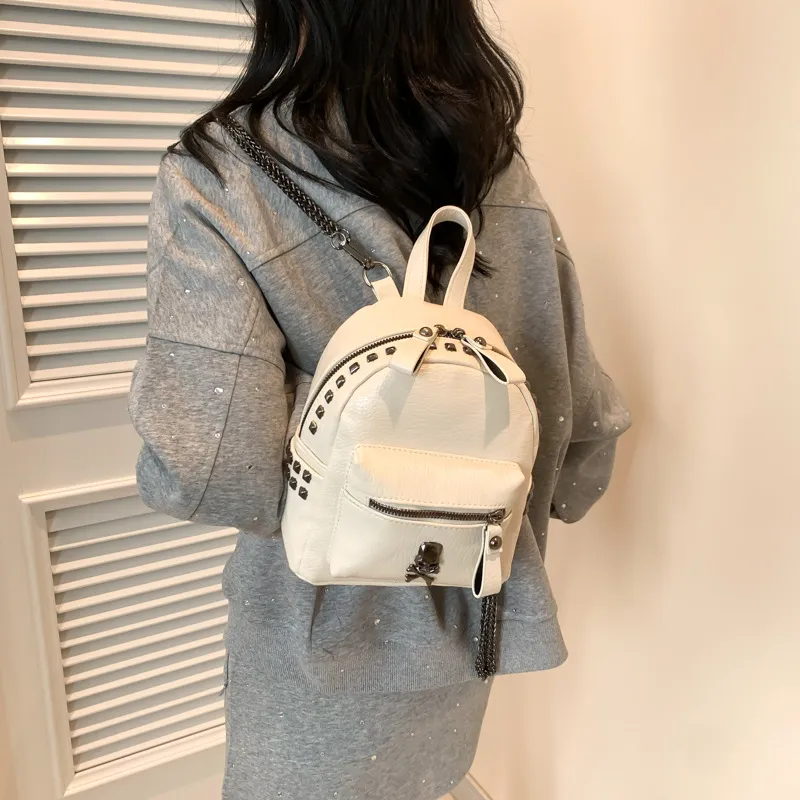 MINLUBAOLUO PU Backpack Regular Women's White/Black-6