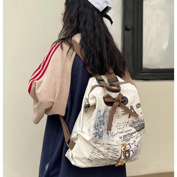 MINLUBAOLUO Canvas Backpack Women's White-3