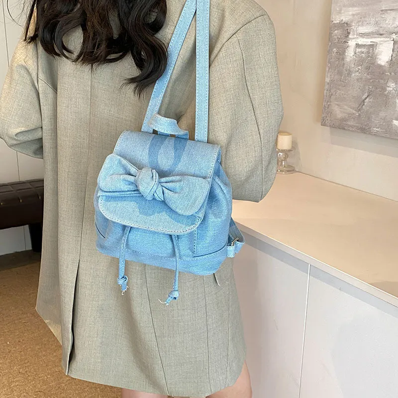 MINLUBAOLUO Denim With PU Panel Backpack Regular Women's Multicolor-1