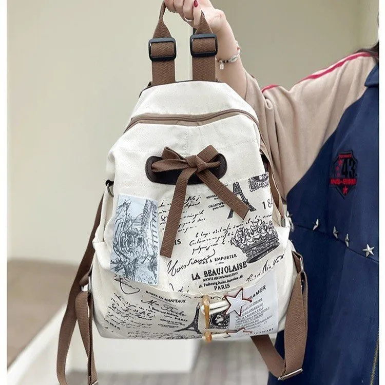 MINLUBAOLUO Canvas Backpack Women's White-2