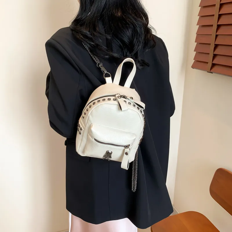 MINLUBAOLUO PU Backpack Regular Women's White/Black-5