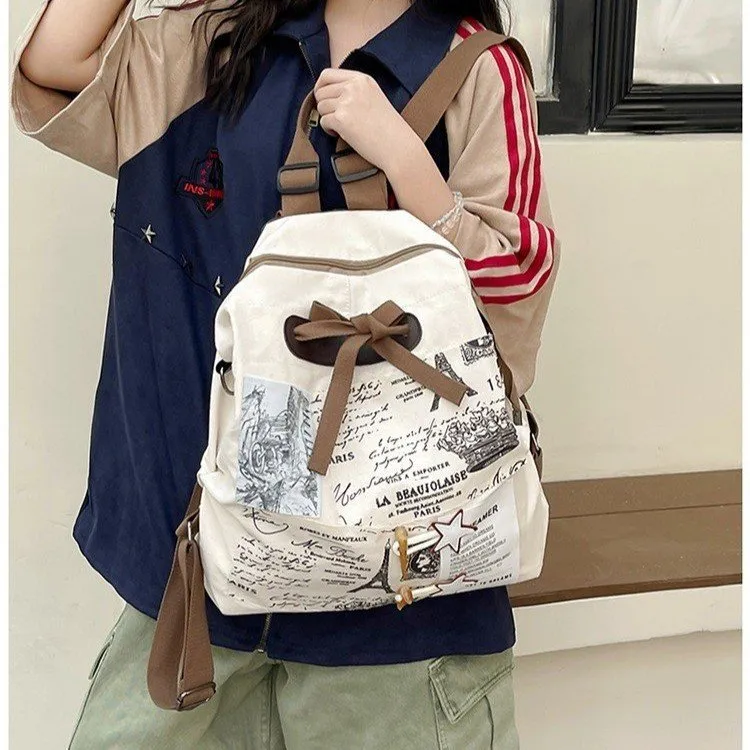 MINLUBAOLUO Canvas Backpack Women's White-4