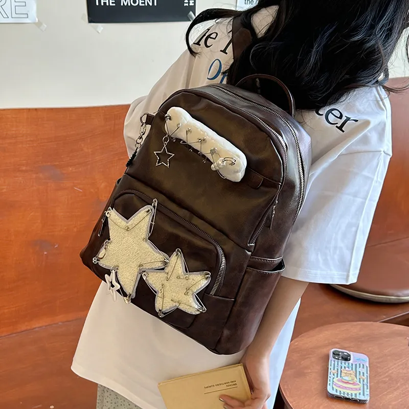 MINLUBAOLUO PU Backpack Women's Brown-2